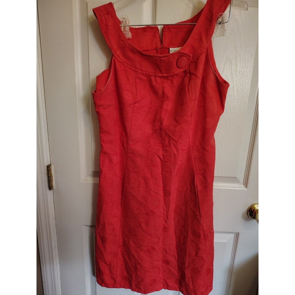 Kim Rogers Women's 12 Red Solid Scoop Neck Sleeveless Jacquard Sheath Knee